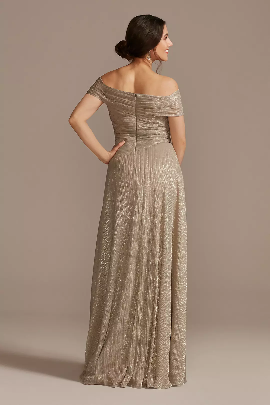 Pleated Metallic Off-the-Shoulder Dress Image 2