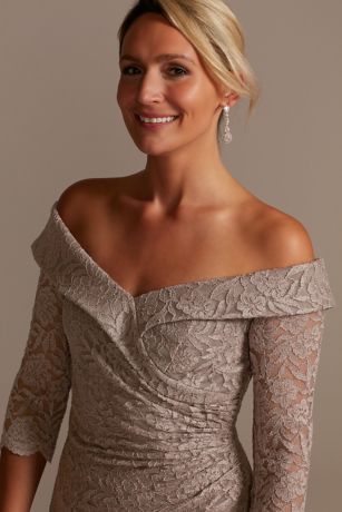 v neck off shoulder gown