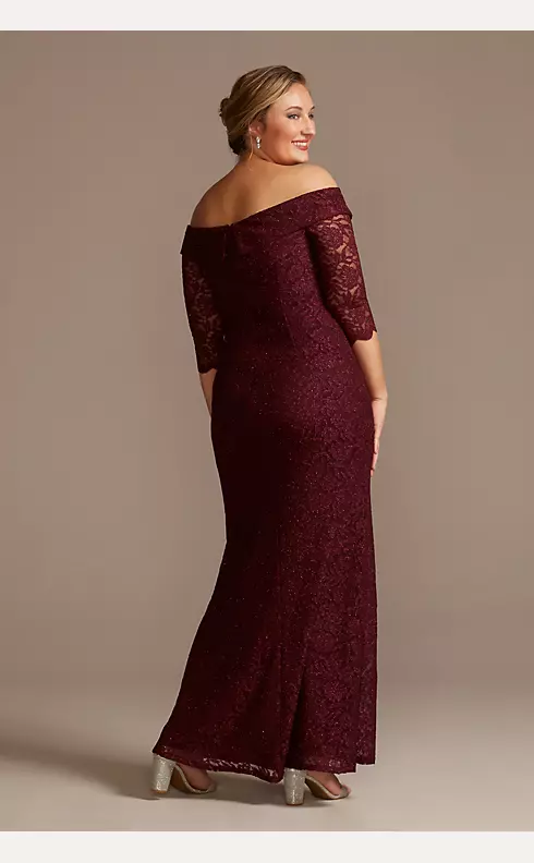Off-the-Shoulder V-Neck Ruched Lace Gown Image 2