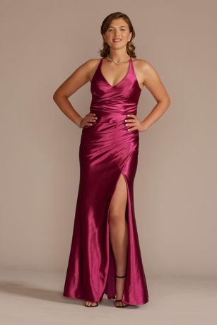 Elegant Sheath High Neck Stretch Satin Dress Dusty Rose