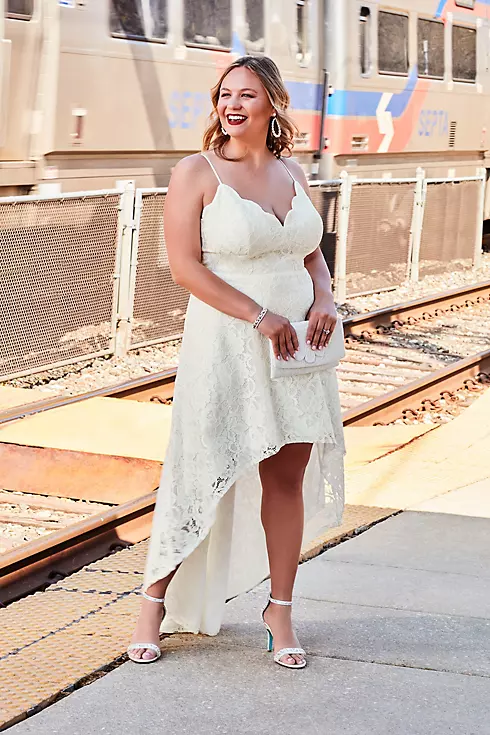 High-Low Lace Dress with Spaghetti Straps Image 4