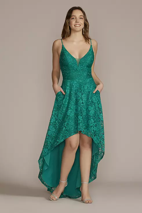 Spaghetti Strap Plunging High-Low Dress Image 1