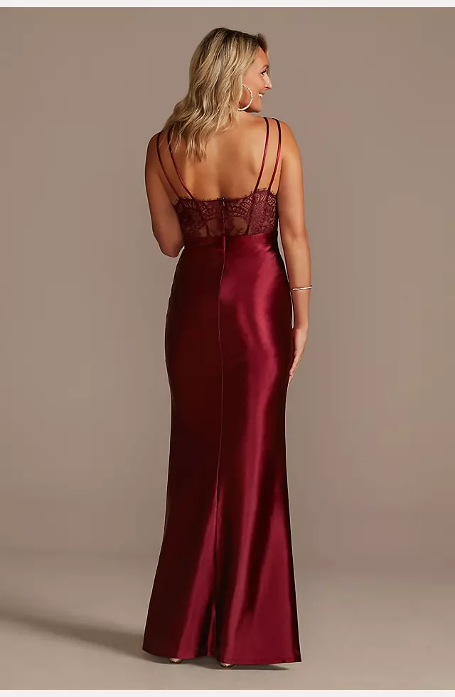 Spaghetti Strap Shiny Satin Gown with Slit Skirt Image 3
