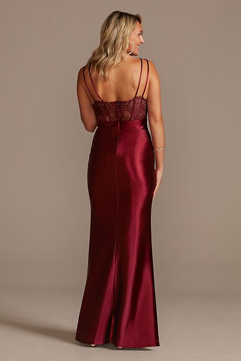Spaghetti Strap Shiny Satin Gown with Slit Skirt Image 3