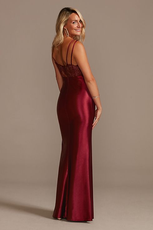 Spaghetti Strap Shiny Satin Gown with Slit Skirt Image 2