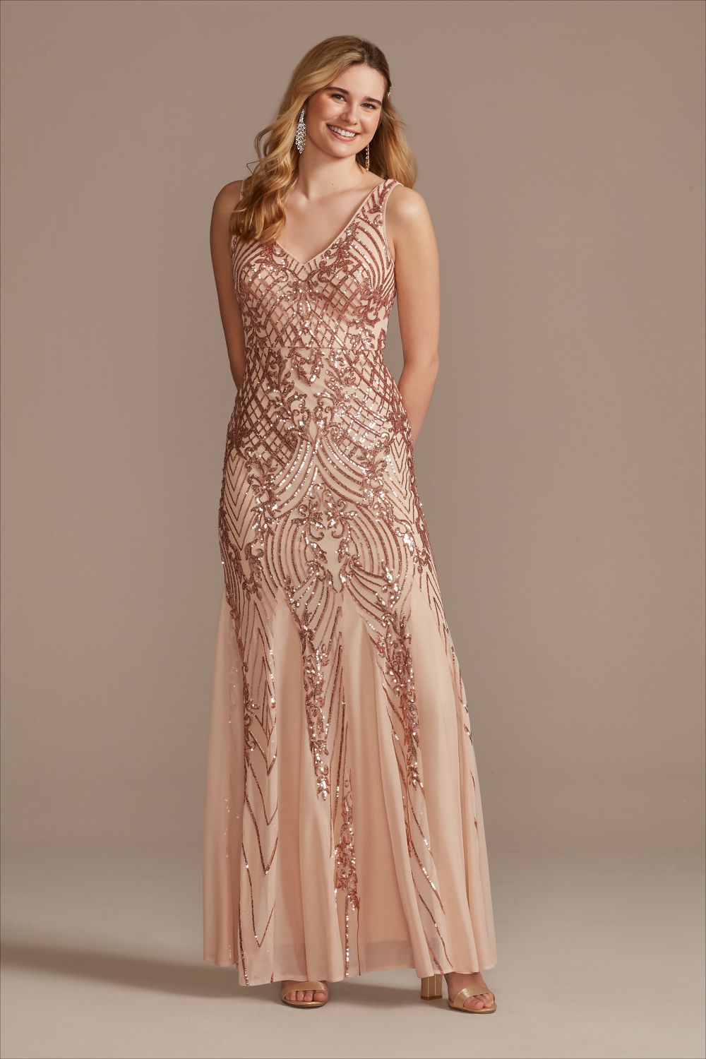 Long Sequin V-Neck Sheath Tank Dress