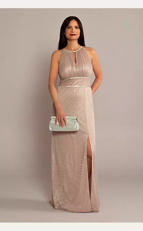 High-Neck Glitter A-Line Gown with Keyholes Image 1