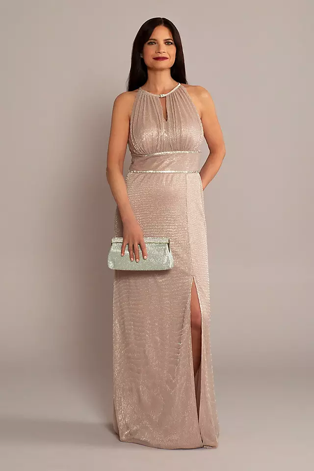 High-Neck Glitter A-Line Gown with Keyholes Image