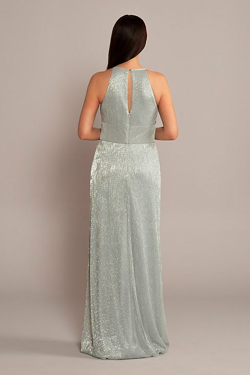 High-Neck Glitter A-Line Gown with Keyholes Image 3