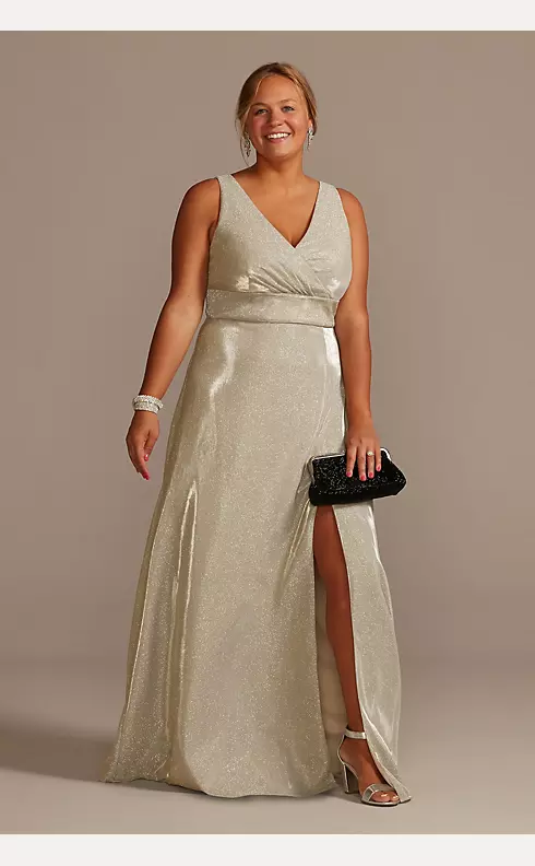 Metallic A-Line Tank Gown with Slit Skirt Image 1