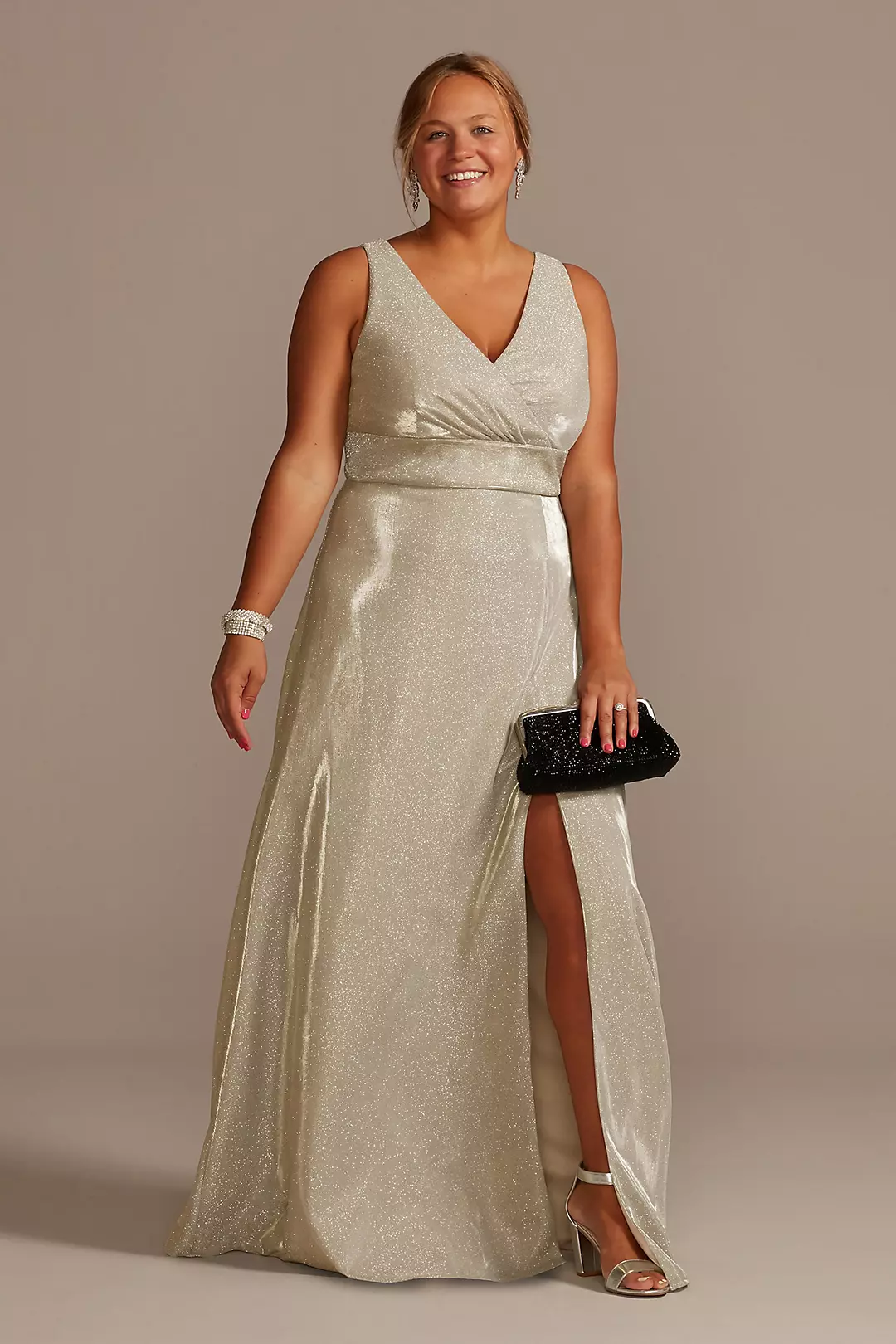 Metallic A-Line Tank Gown with Slit Skirt Image