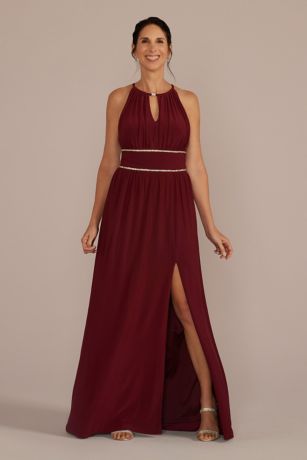 Halter Jersey Knit Gown with Rhinestone Waist Image