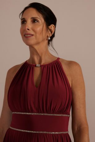 Plus Halter Jersey Knit Gown with Rhinestone Waist David's Bridal