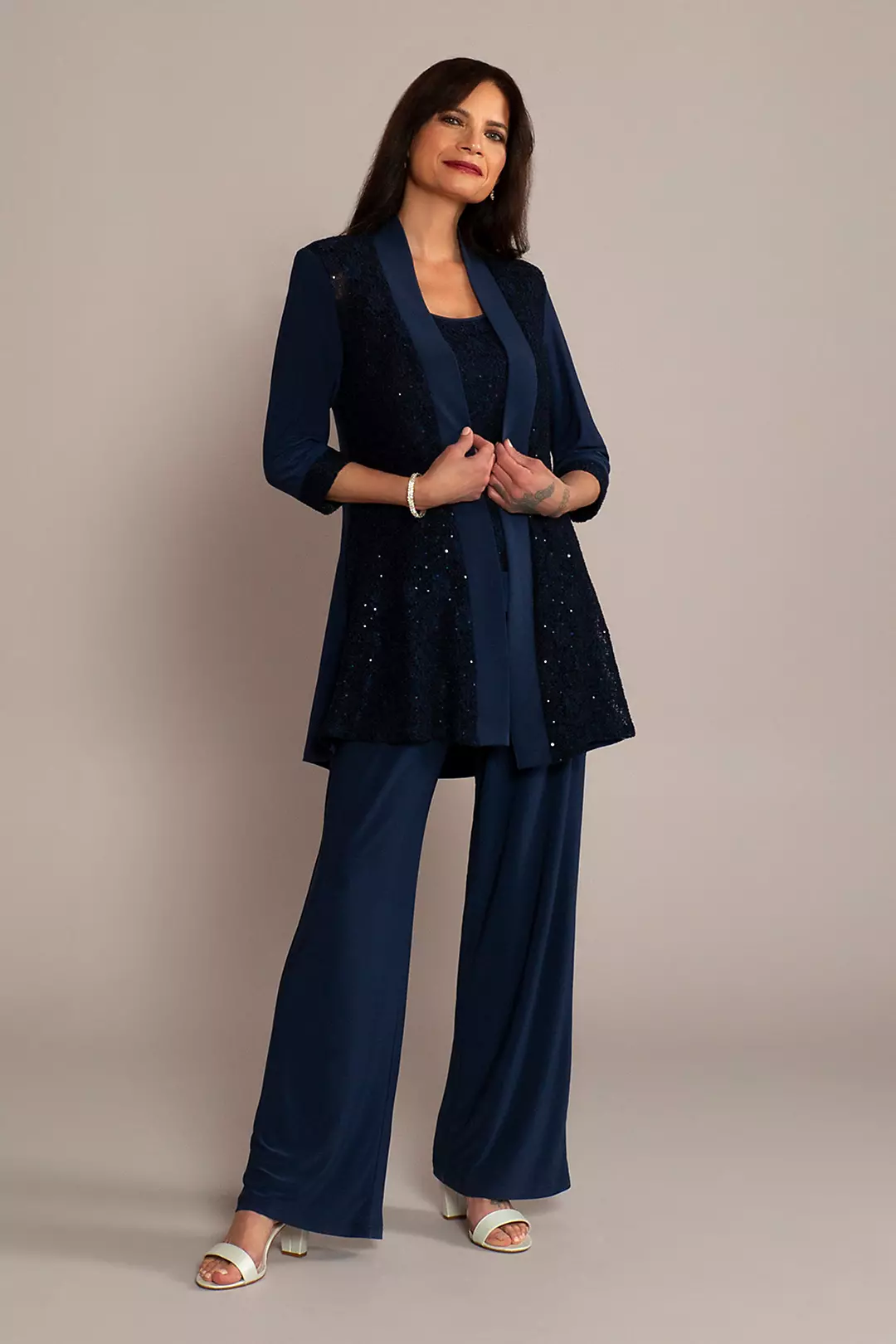 Sequin Lace and Jersey Three-Piece Pantsuit Image