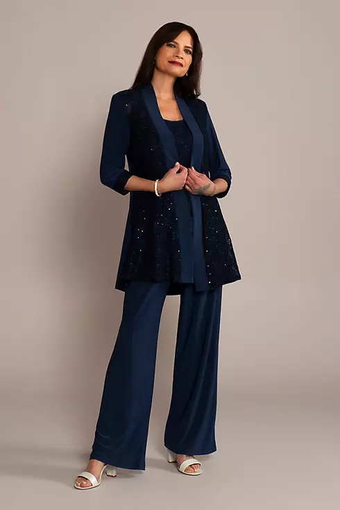 Sequin Lace and Jersey Three-Piece Pantsuit Image 1