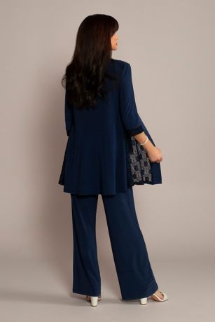 トップス THEREDTHREAD S lace trim suit ensemble Soulmates C80783 Crocheted Lace Beaded Tunic Top with Pants Set