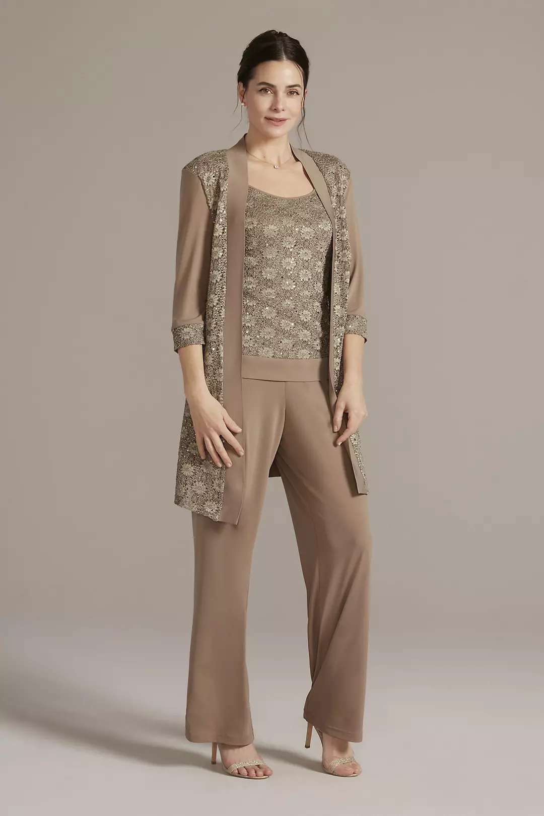 Sequin Lace and Jersey Three-Piece Pantsuit