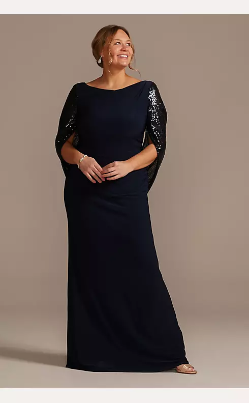 Jersey Sheath Dress with Beaded Swag Sleeves Image 1