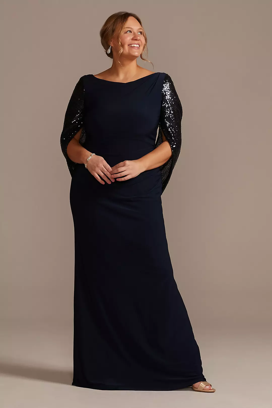 Jersey Sheath Dress with Beaded Swag Sleeves Image