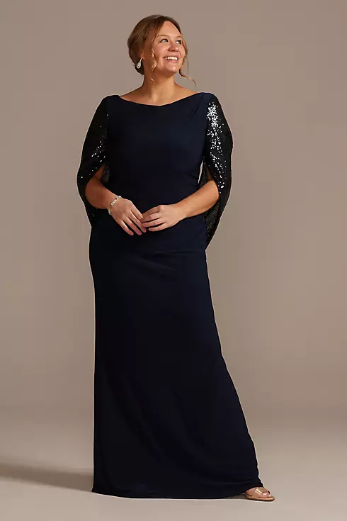 Jersey Sheath Dress with Beaded Swag Sleeves Image 1