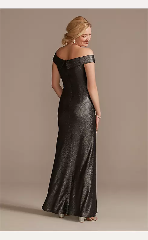 Beaded Ruched Metallic Off-Shoulder Sheath Gown Image 2