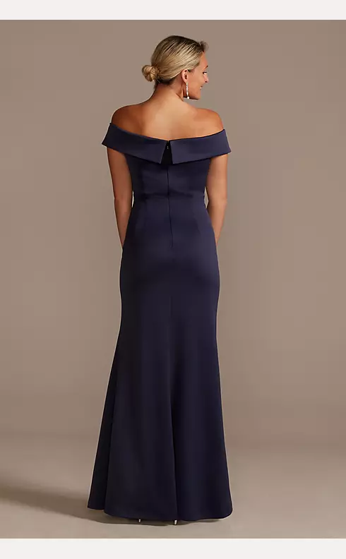 Beaded Waist Crepe Off-the-Shoulder Sheath Gown Image 2