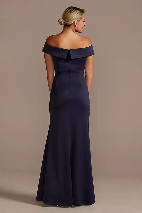 Beaded Waist Crepe Off-the-Shoulder Sheath Gown Image 2