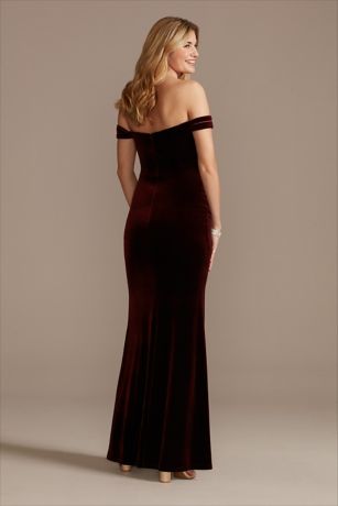 Off the Shoulder Velvet Sheath Dress | David's Bridal