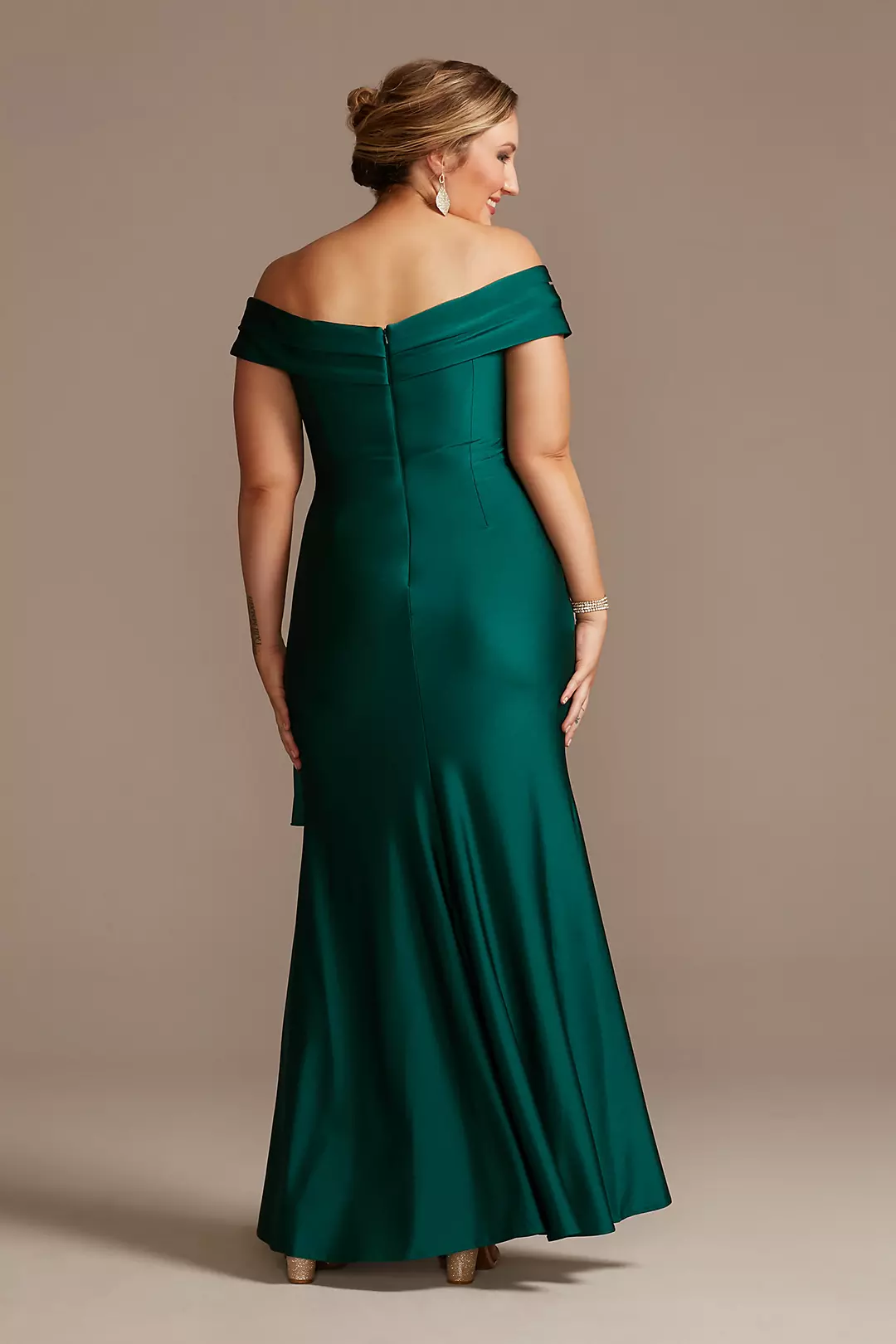 Off-the-Shoulder Stretch Satin Gown with Ruffle Image 2
