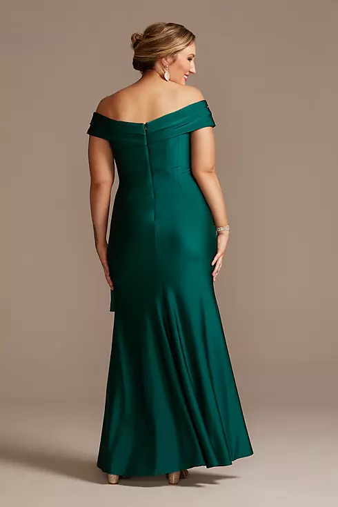 Off-the-Shoulder Stretch Satin Gown with Ruffle Image 2