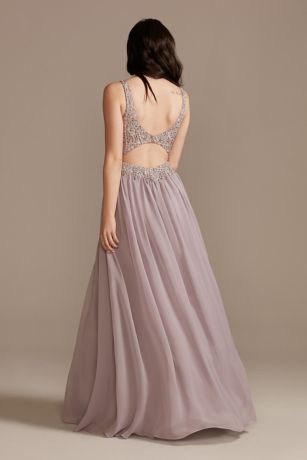 beaded bodice chiffon gown