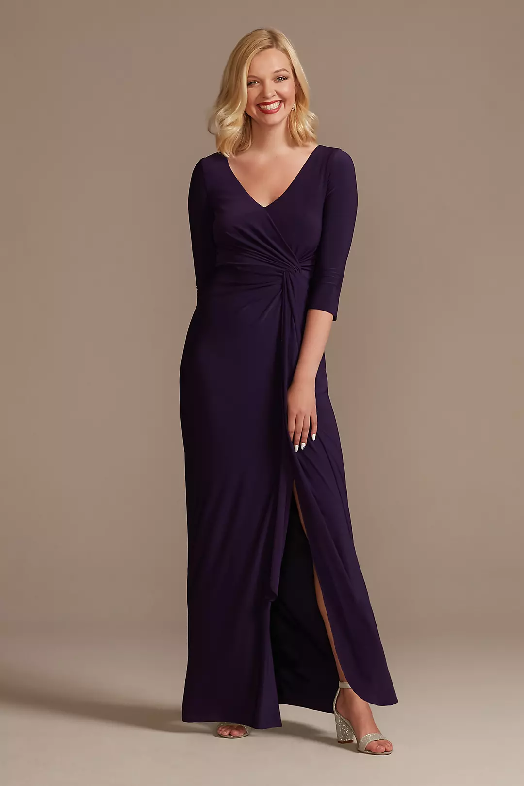 Three-Quarter Sleeve Wrap Front Sheath Gown Image