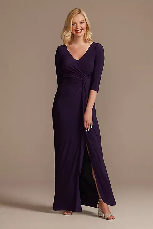 Three-Quarter Sleeve Wrap Front Sheath Gown Image 1
