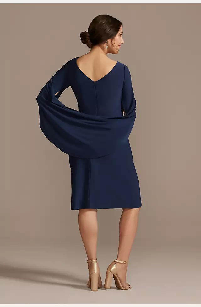 Short Jersey Sheath Dress with Shawl Sleeves Image 2