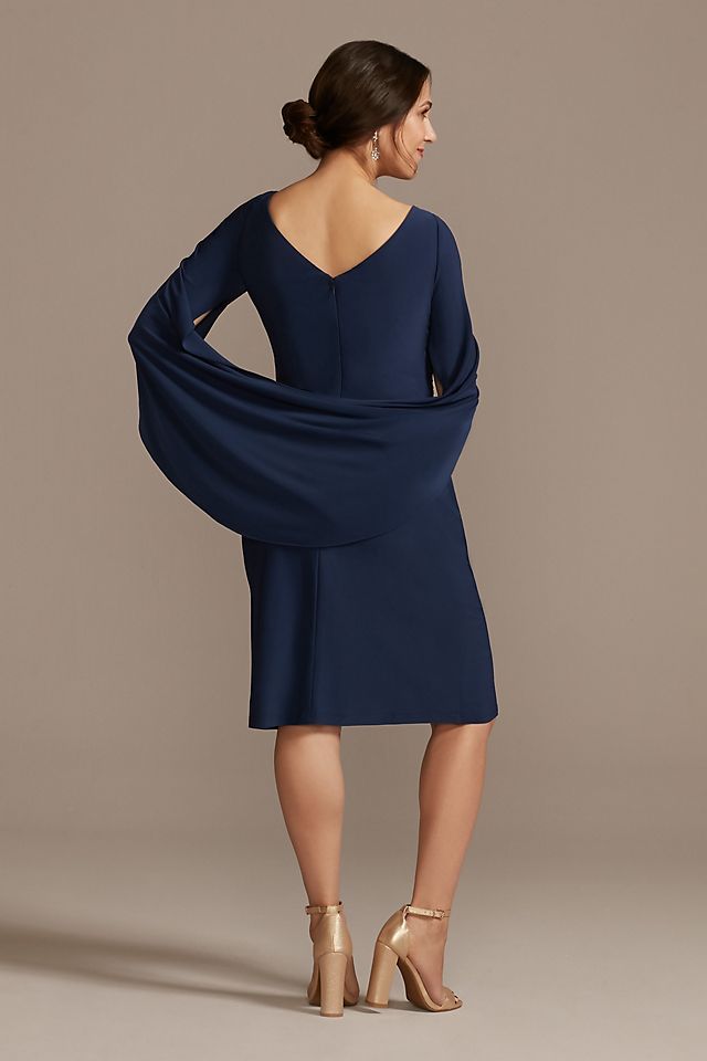 Short Jersey Sheath Dress with Shawl Sleeves Image 5