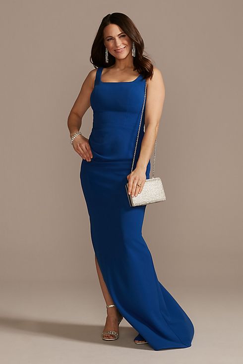 Crepe Floor Length Sheath Party Dress with Ruching Image