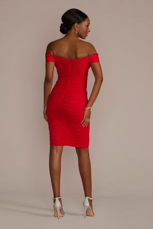 off the shoulder sheath cocktail dress