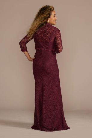 スーツ・フォーマル・ドレス Chiffon Bolero & Lace Camisole dress Floor Length Lace Sheath with Bolero Jacket | David's Bridal