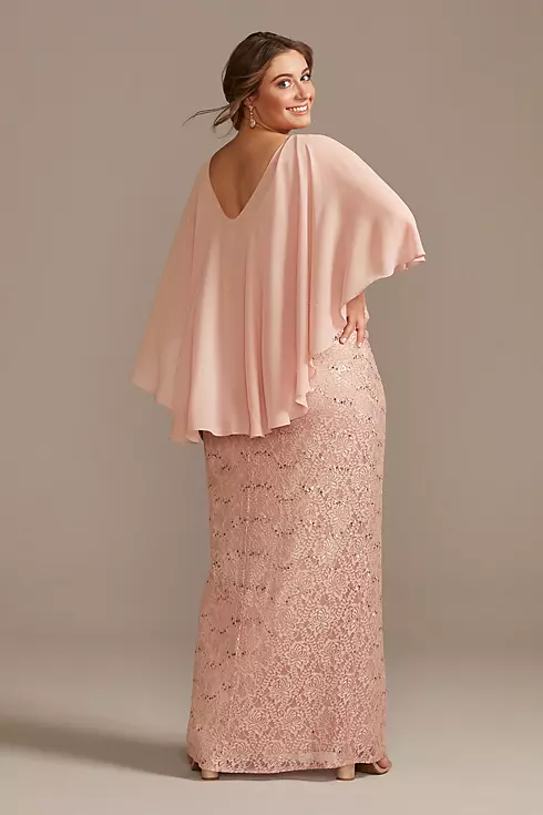 Draped Lace Floor-Length Dress with Matching Shawl Image 2