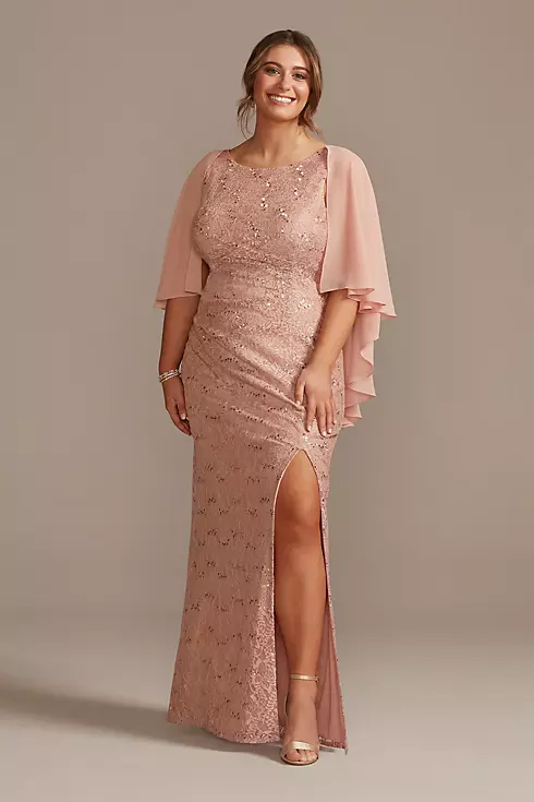 Draped Lace Floor-Length Dress with Matching Shawl Image 1