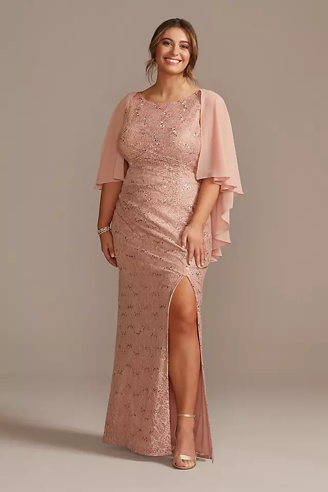 Draped Lace Floor-Length Dress with Matching Shawl Image