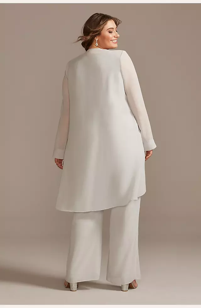 Plus Chiffon 3-Piece Pantsuit Set with Beading Image 2