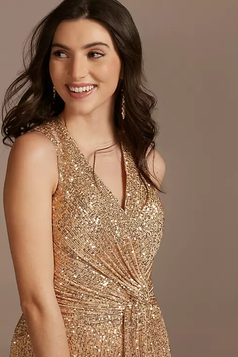 V-Neck Sequin Sheath Gown with Knot Detail Image 3