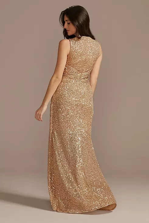 V-Neck Sequin Sheath Gown with Knot Detail Image 2