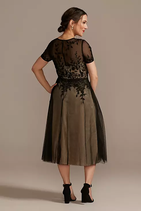 Net Tea-Length Dress with Short Sleeves Image 2