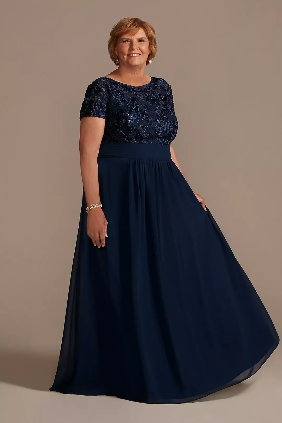 Floor Length Sheath Gown with Lace Bodice Image