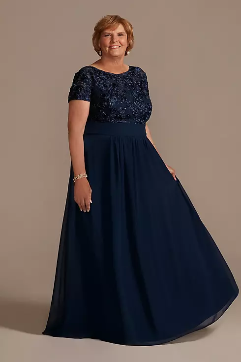 Floor Length Sheath Gown with Lace Bodice Image 1