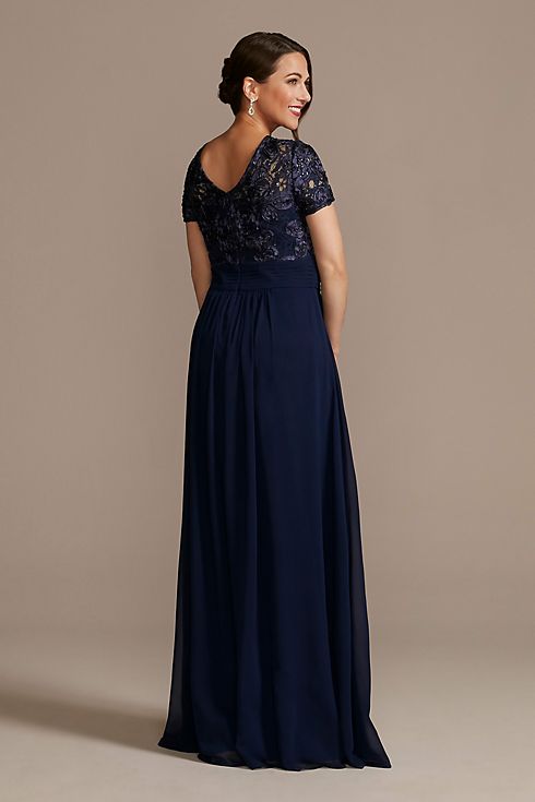 Floor Length Sheath Gown with Lace Bodice Image 2
