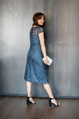 Illusion Cap-Sleeve Long Soutache Sheath Dress | David's Bridal