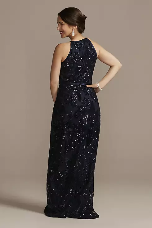 Sequin Floor Length Halter Dress with Shawl Image 4